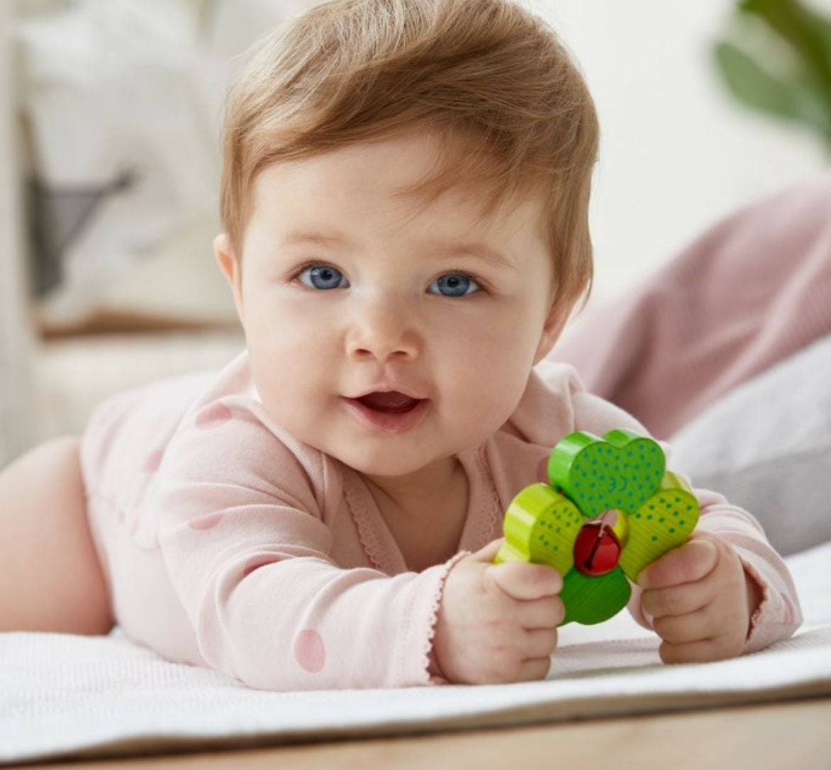 Shamrock Wooden Baby Rattle with Bell