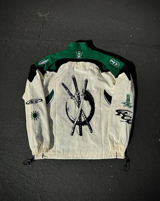 Anime embroidery patchwork jacket