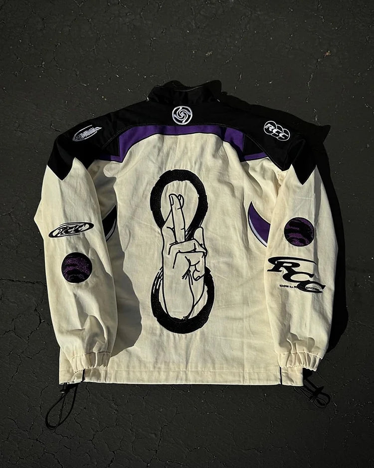Anime embroidery patchwork jacket