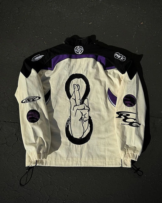 Anime embroidery patchwork jacket