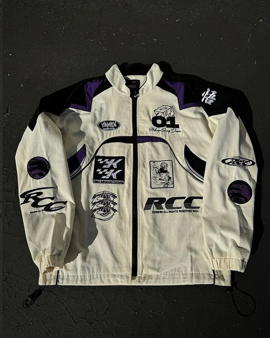 Anime embroidery patchwork jacket