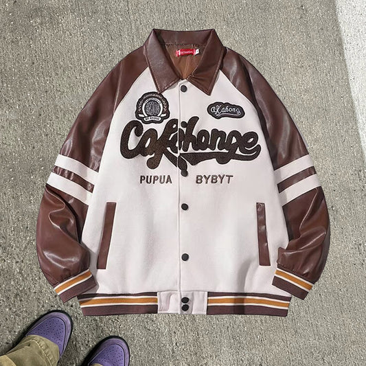 Suede and leather PU baseball jacket